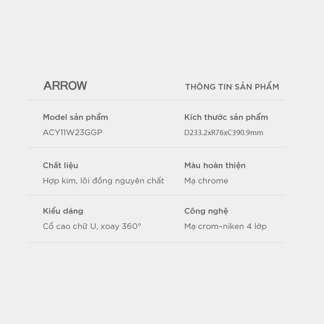 Vòi bếp nóng lạnh Arrow ACY11W23GGP