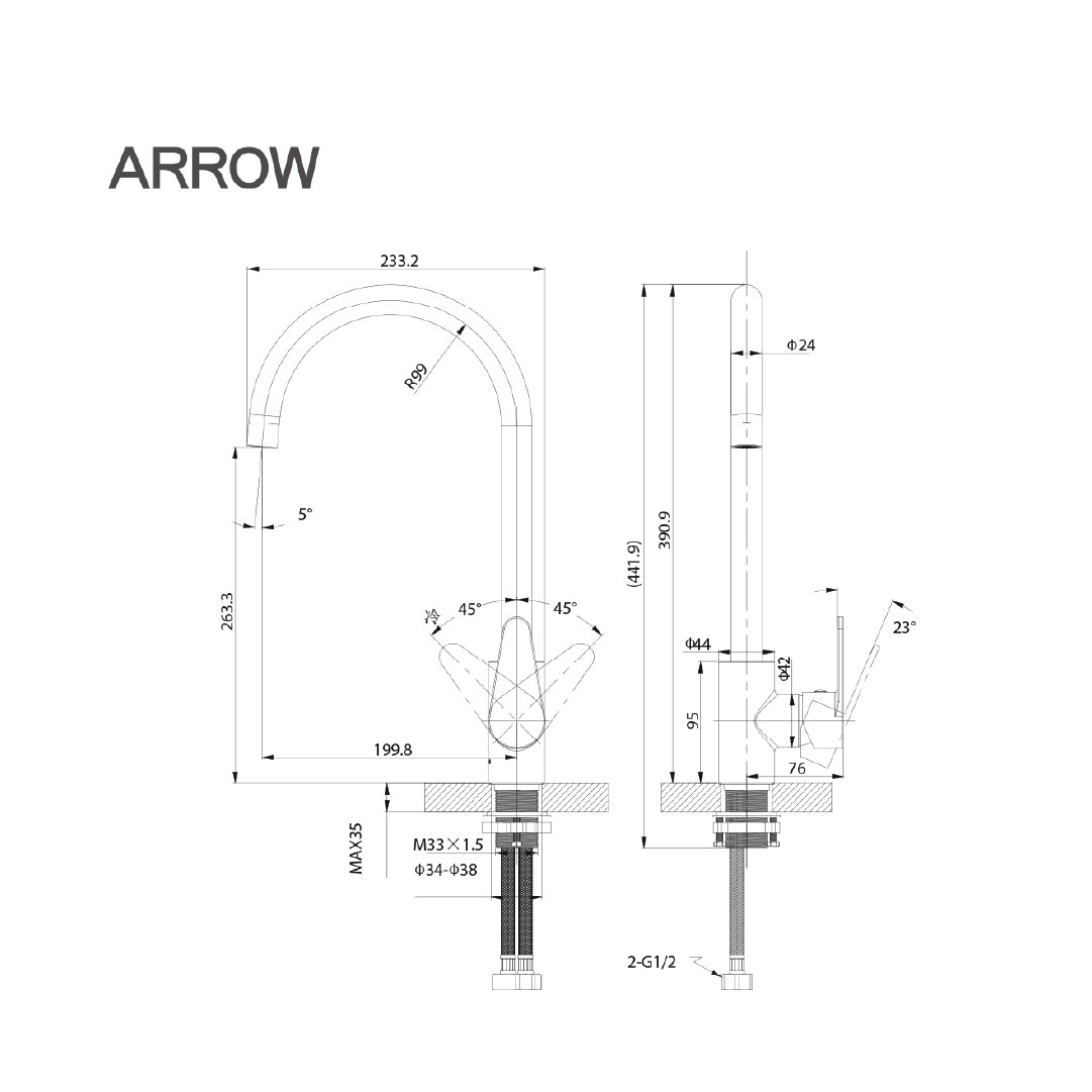 Vòi bếp nóng lạnh Arrow ACY11W23GGP