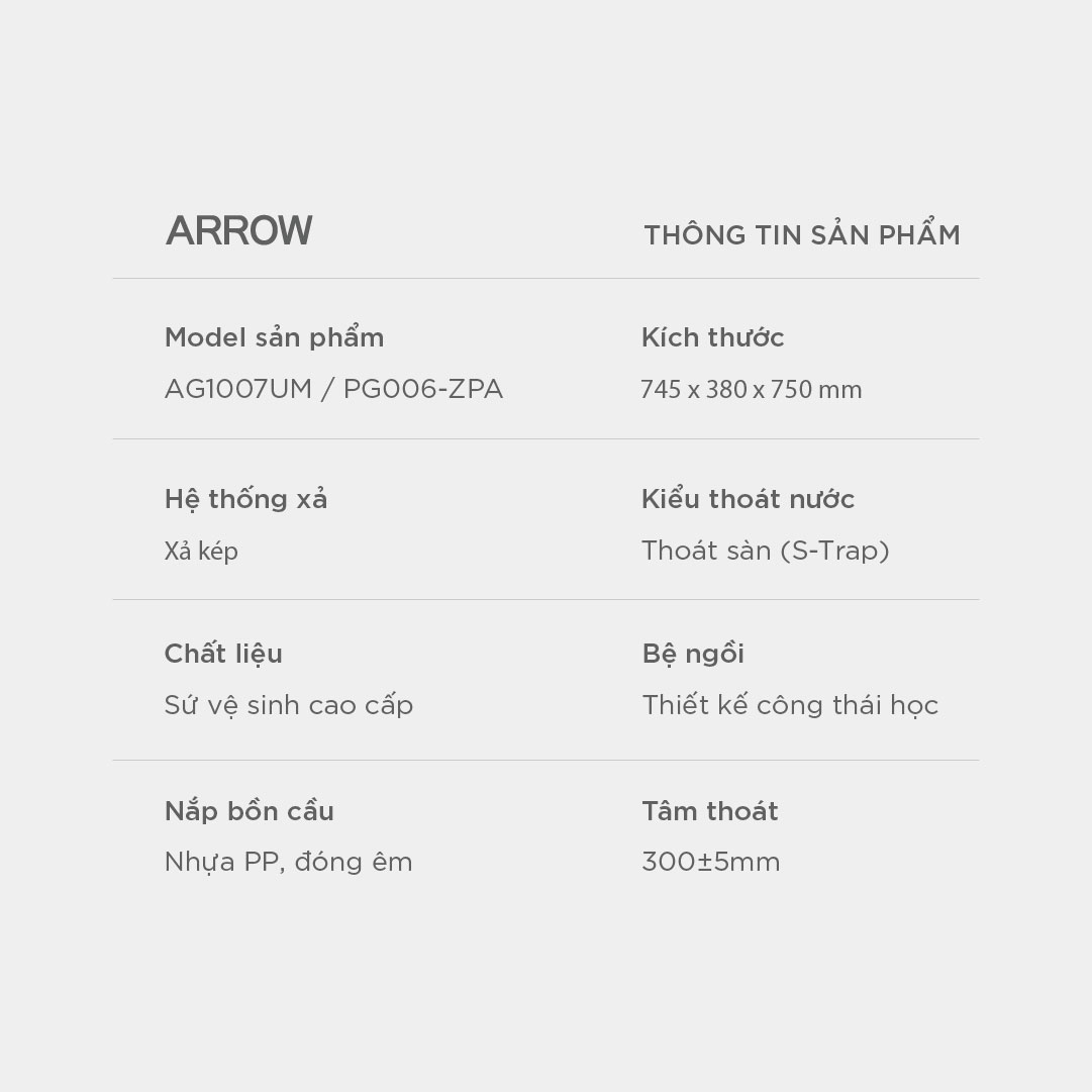 Bồn cầu một khối Arrow AG1007UM/PG006-ZPA