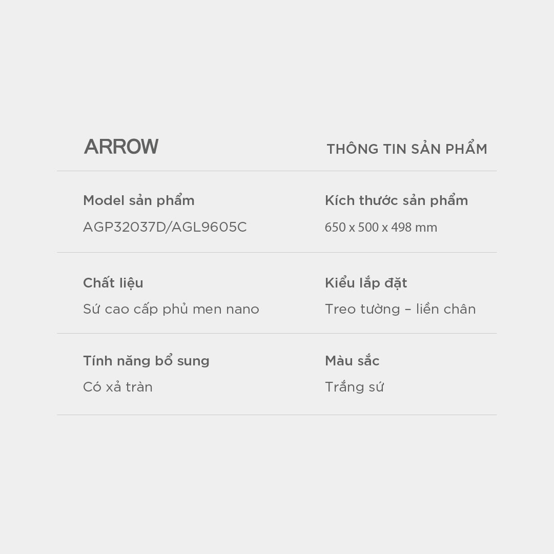 Chậu rửa lavabo treo tường Arrow AGP32037D/AGL9605C