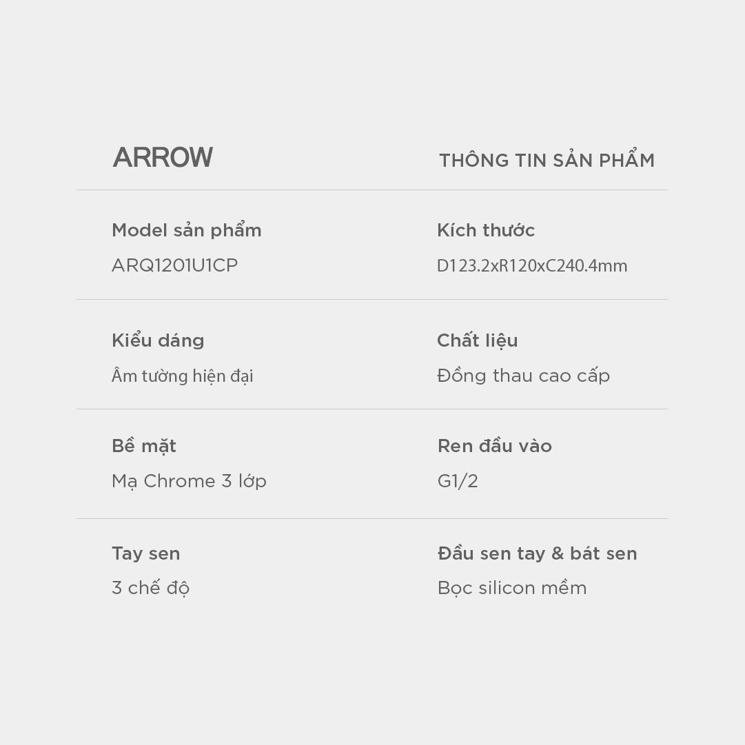 Vòi sen âm tường nóng lạnh Arrow ARQ1201U1CP-1