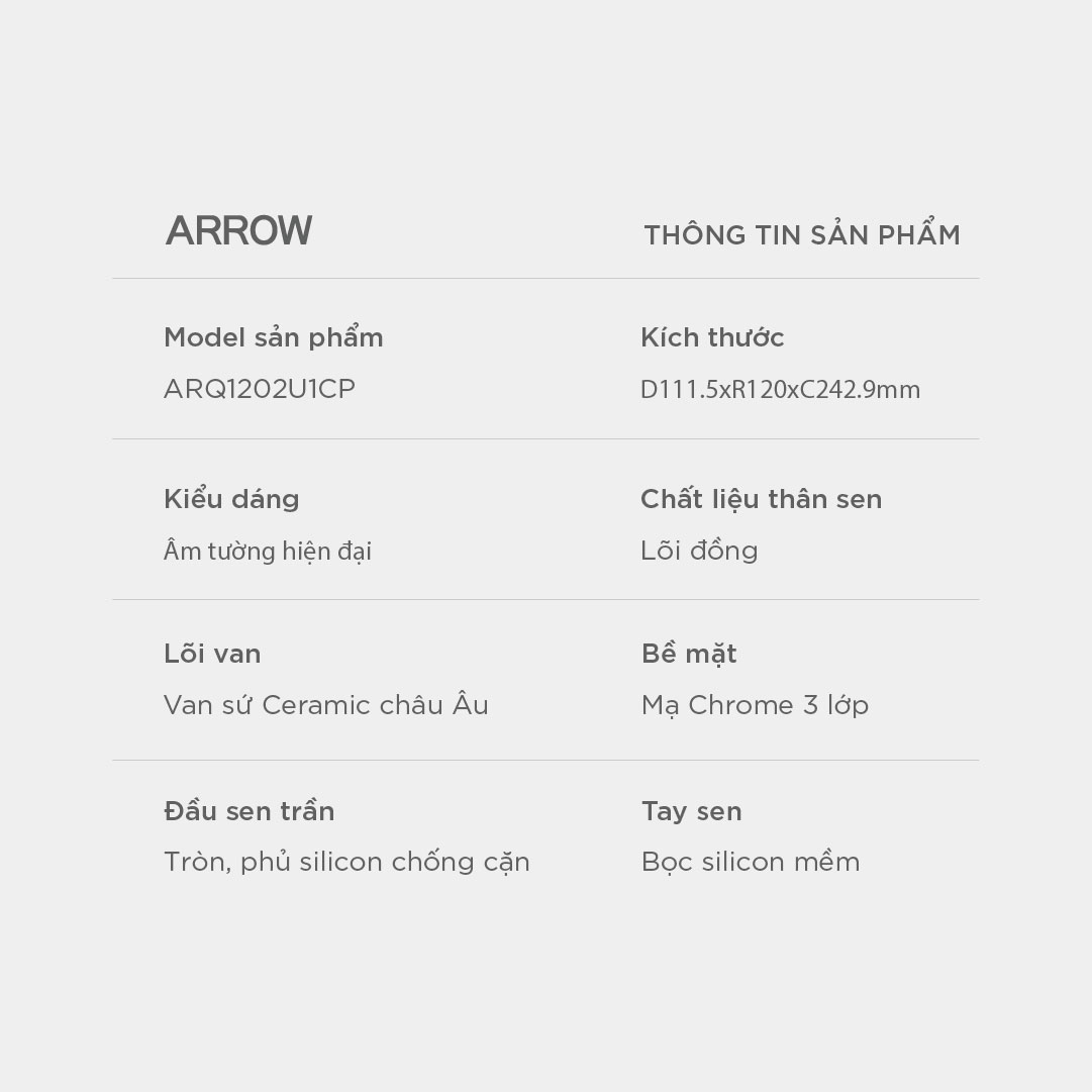 Vòi sen âm tường nóng lạnh Arrow ARQ1202U1CP-1-KM 