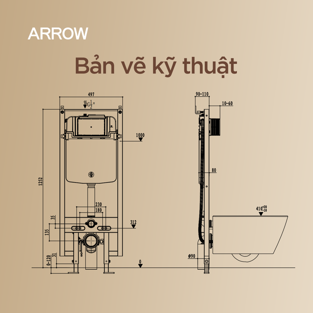 Bồn cầu thông minh treo tường Arrow AKB2130DG-2H/AKB2130H
