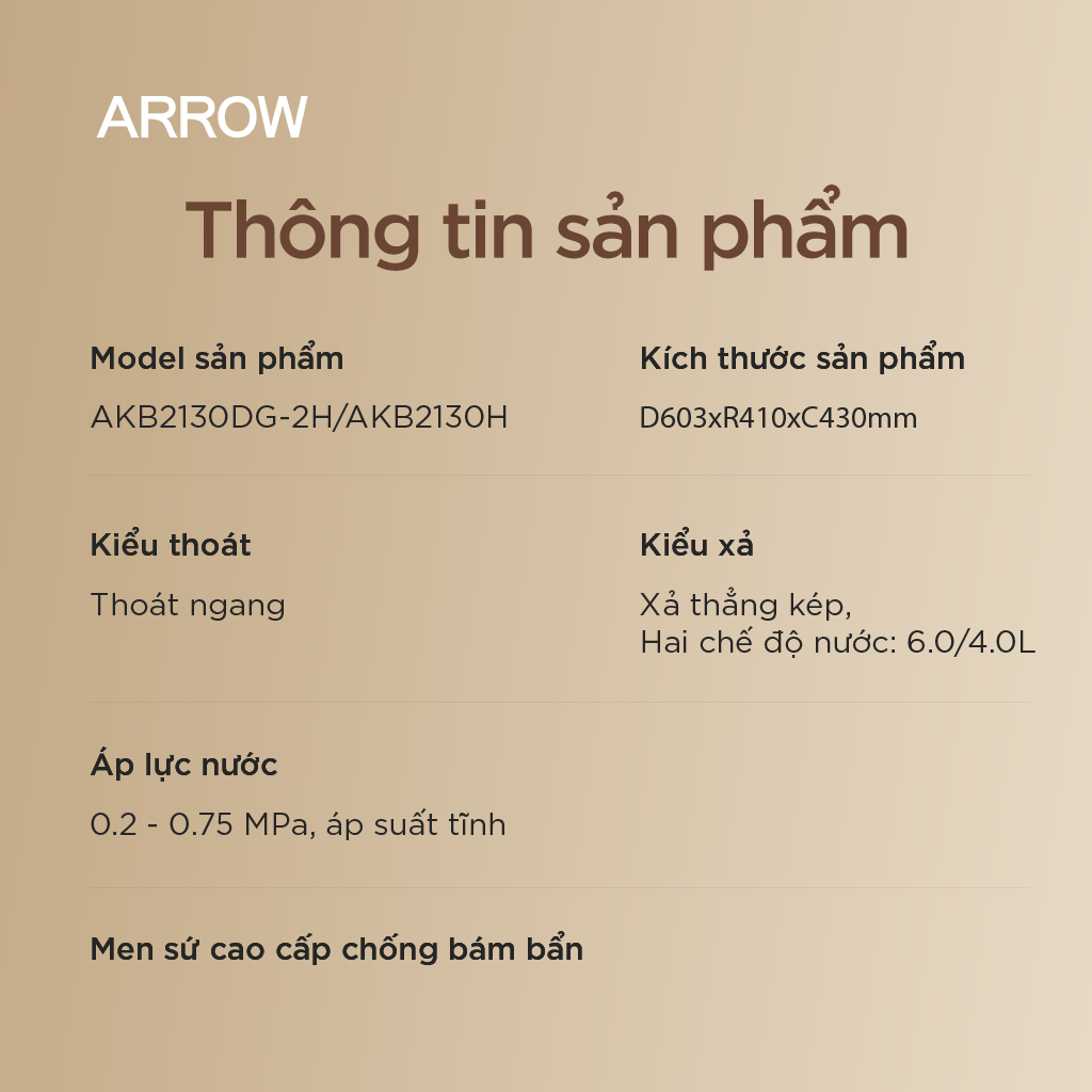 Bồn cầu thông minh treo tường Arrow AKB2130DG-2H/AKB2130H